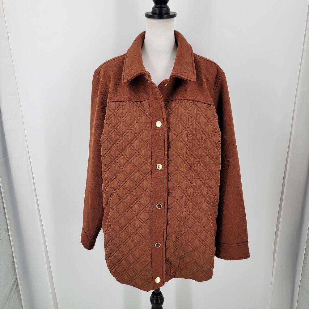 Isaac Mizrahi Live Coat Womens 2X Brown Mixed Media Barn Coat Quilted Jacket